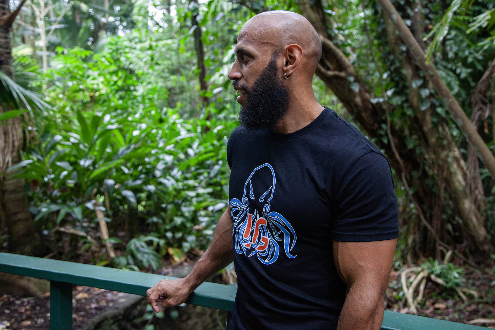 Mengui looking sideways on bridge in Botanical Gardens, Cairns, Australia