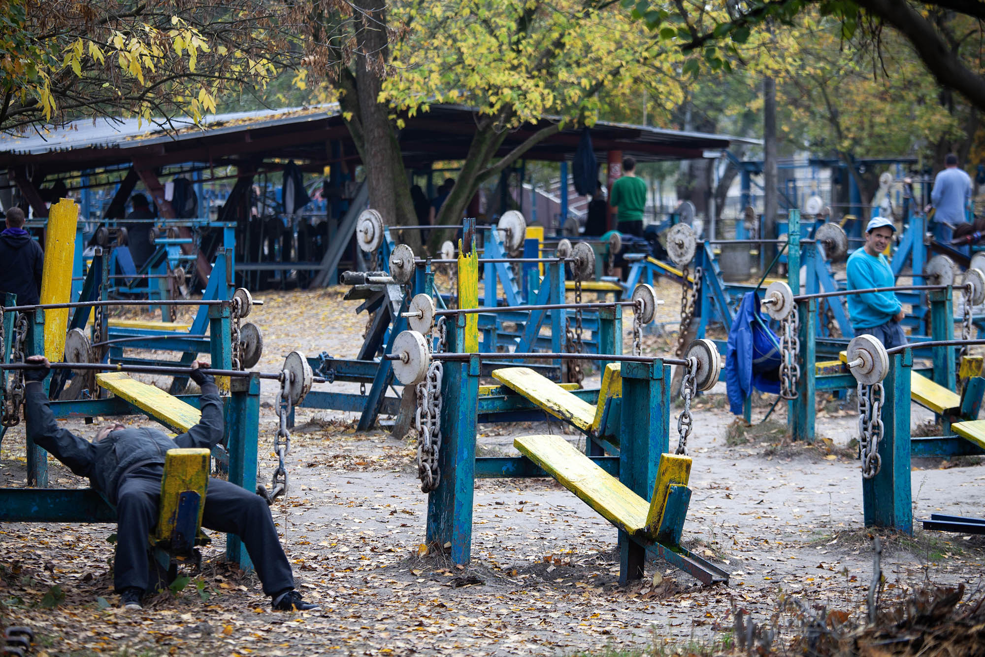 People using equipment in Kachalka, Kyiv, Ukraine People using equipment in Kachalka, Kyiv, Ukraine