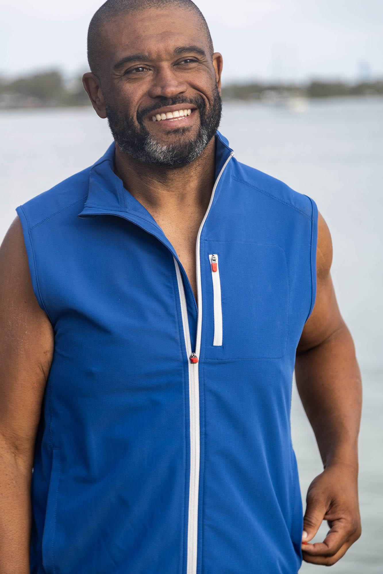 Kleber in blue vest, Bribie Island, Australia