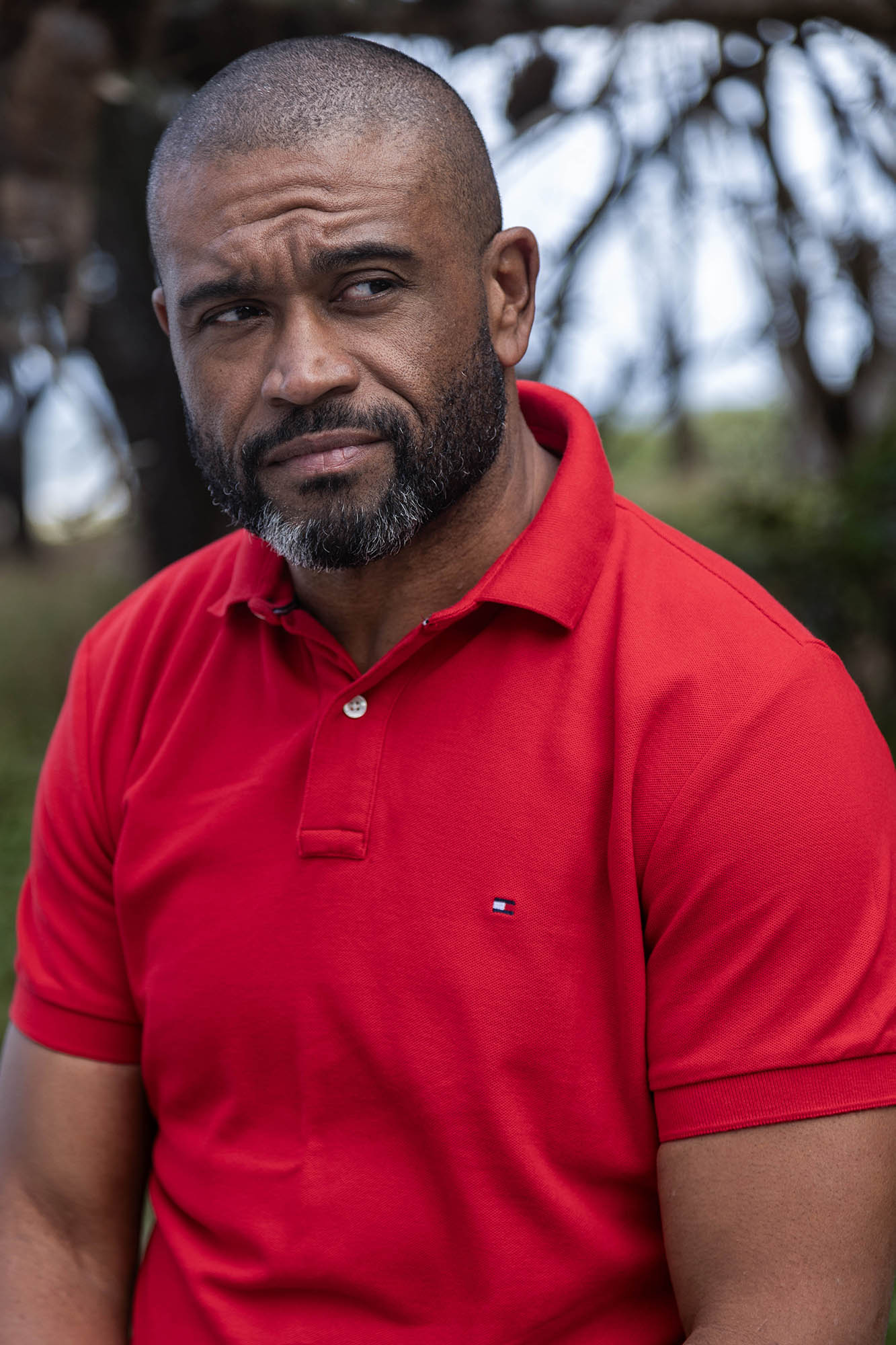Kleber in red shirt on Bribie Island, Australia